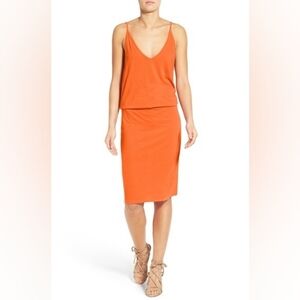 Pam & Gela Bright Colorful Orange Deep V Neck Strap Tank Slip Dress